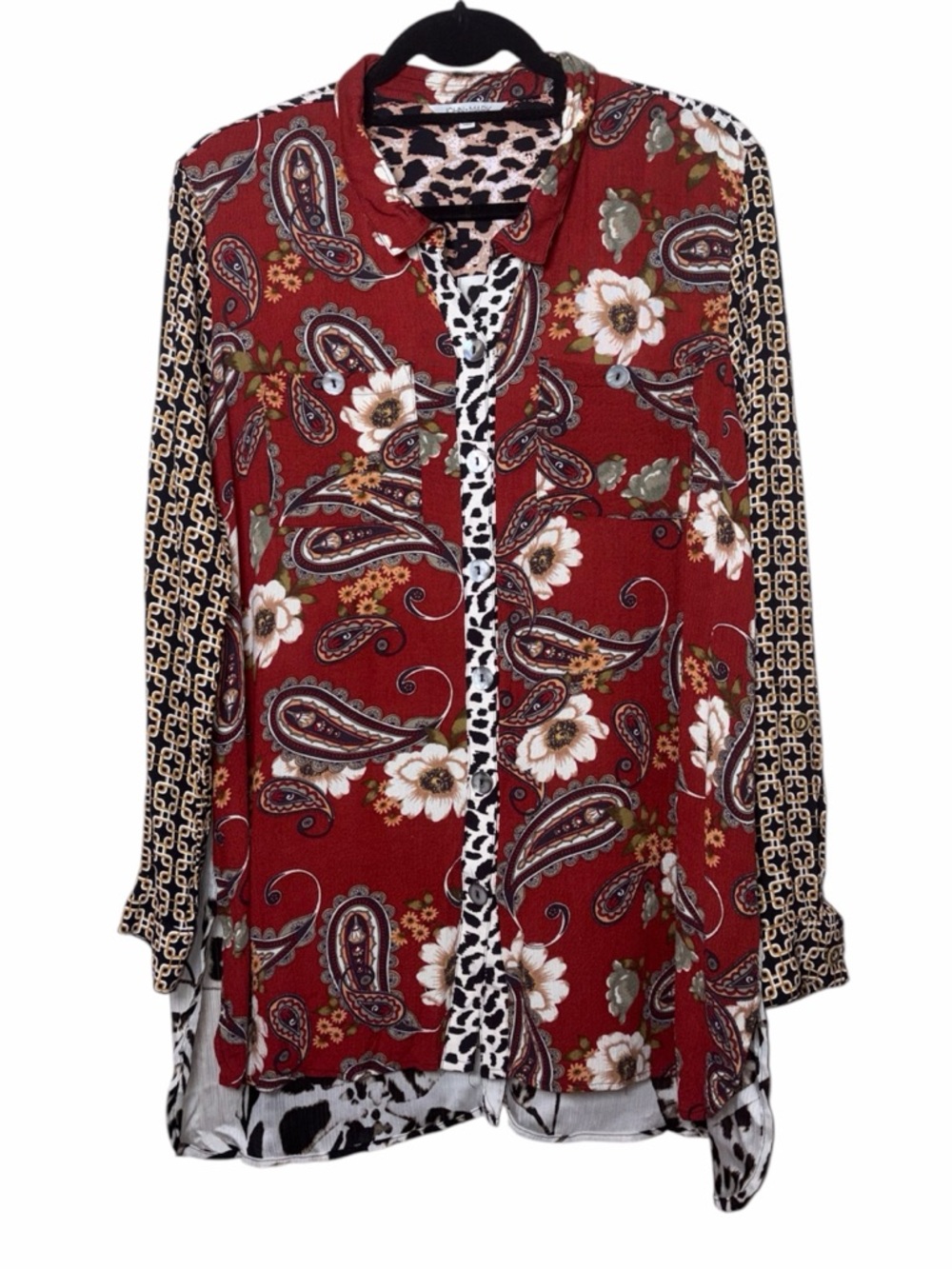 John Mark Long Mixed Print Boho Button Down Rayon & Viscose Blend Size Large